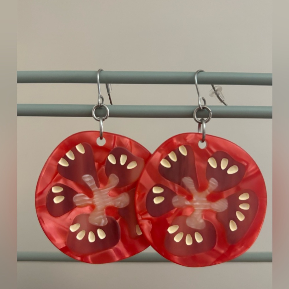 Peach Beast Tomato Slice Earrings